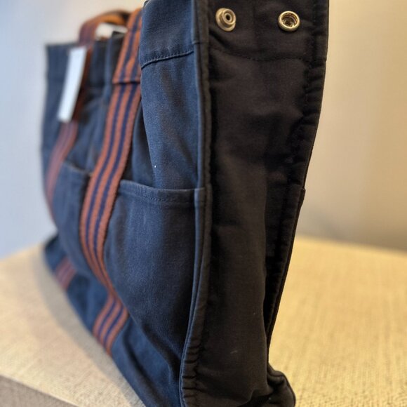 Hermes Foule MM Navy/Black Canvas Tote Bag - Picture 2 of 4